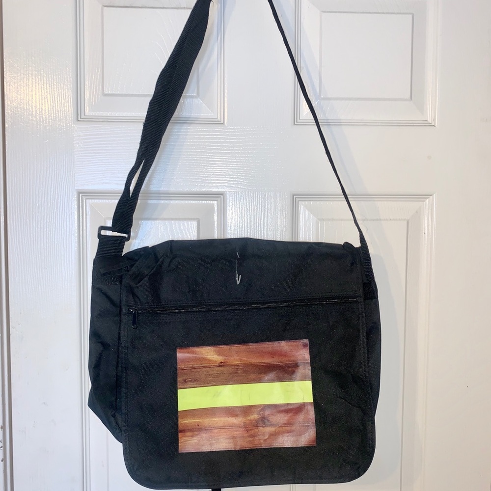 Messenger Bag with Woodgrain & Lime Green Graphic